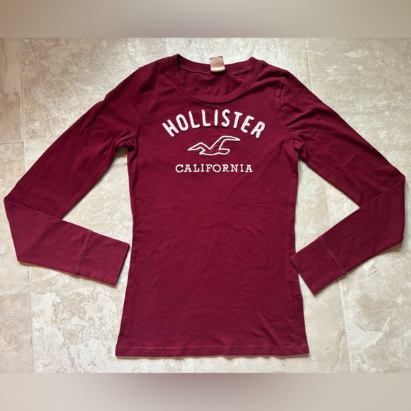 Tops - Hollister Maroon Long Sleeve Shirt Embroidered
Seagull Women's Size Small Y2K